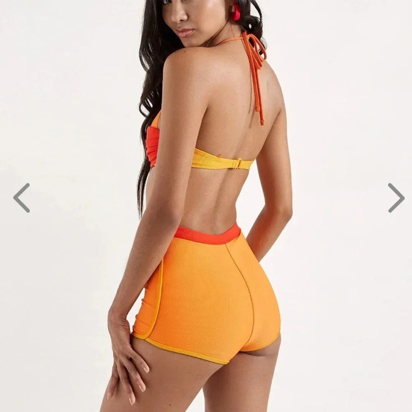 NWT OneOne Swimwear Cairo Shorts Orange Red 2024 New Mini Booty Cute Ribbed - Picture 6 of 6